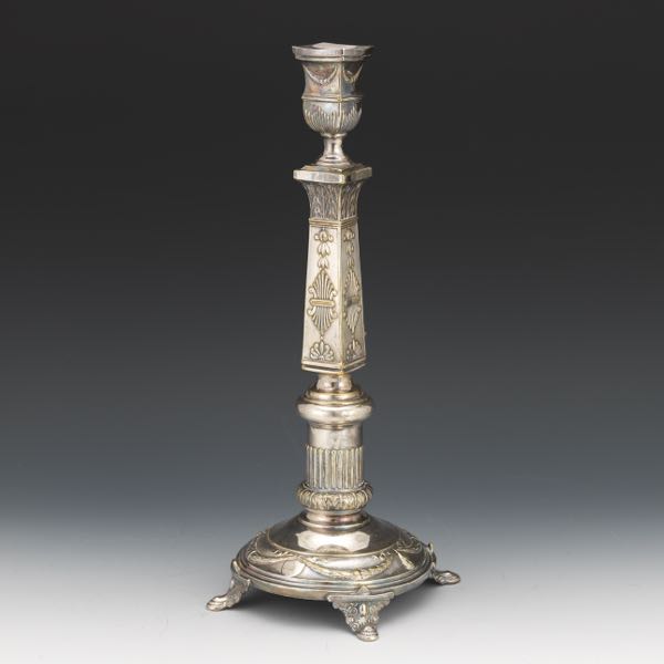 Appraisal: ANTIQUE POLISH SILVER PLATED JUDAIC SABBATH CANDLEHOLDER BY FRAGET CA