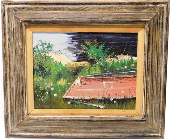 Appraisal: B Gerstner American th C oil on canvas depicting red-painted