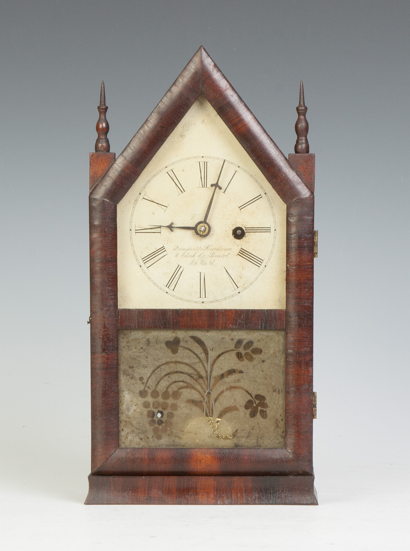 Appraisal: Forestville Hardware Miniature Steeple Clock Mahogany case original finish Original