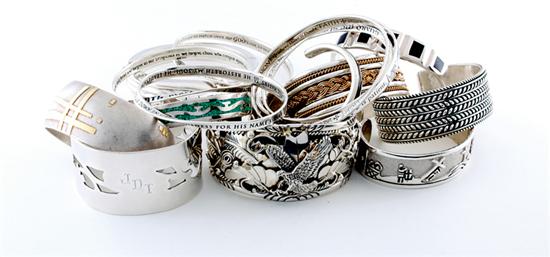 Appraisal: Sterling silver bracelets various designs some with overlay one with