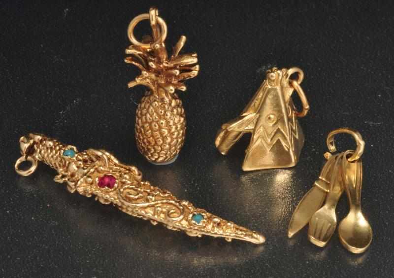 Appraisal: Lot of K Y Gold Charms Description Includes pineapple bell