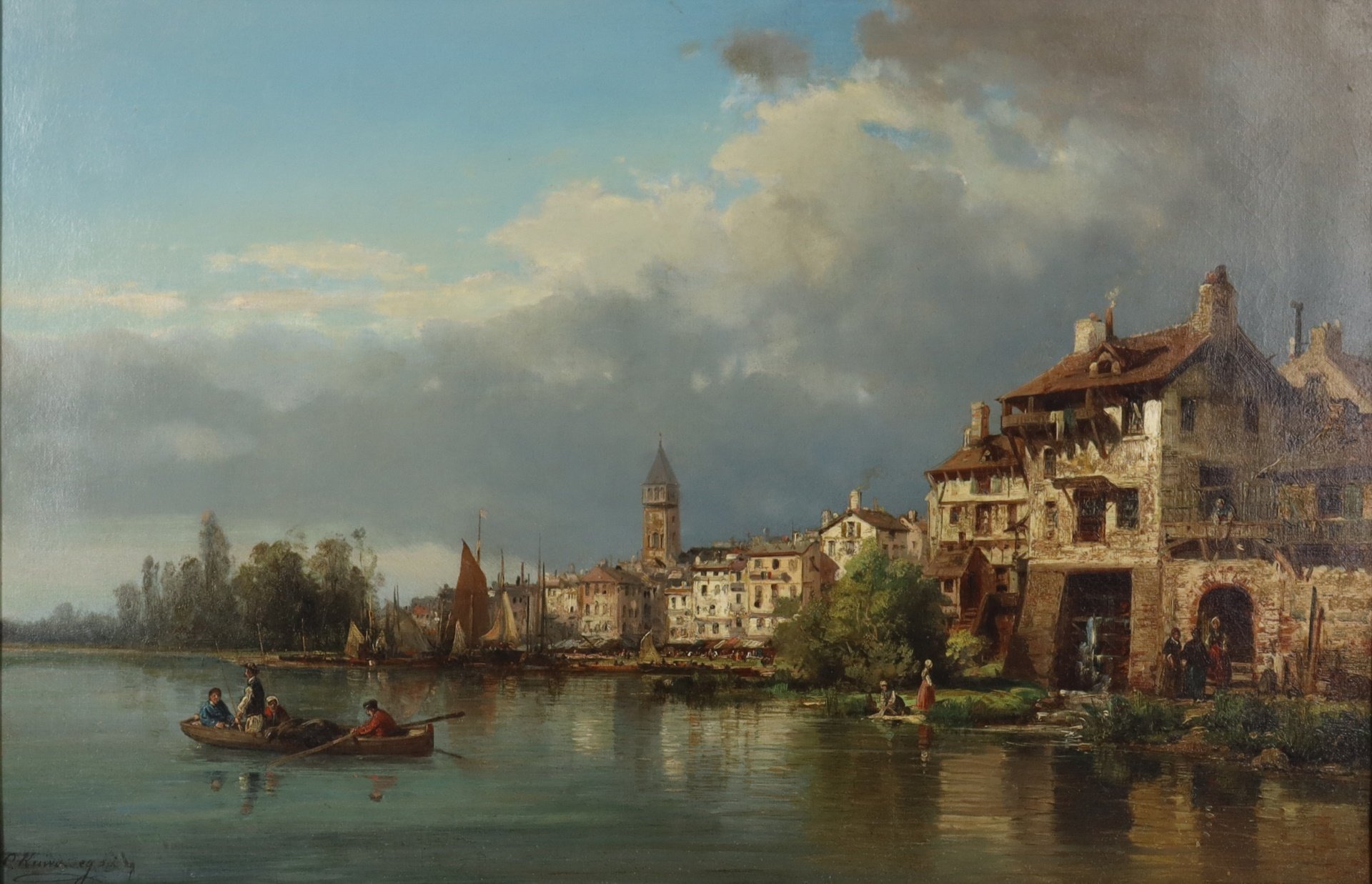 Appraisal: CHARLES EUPHRASIE KUWASSEG FRENCH - Alpine town on the water