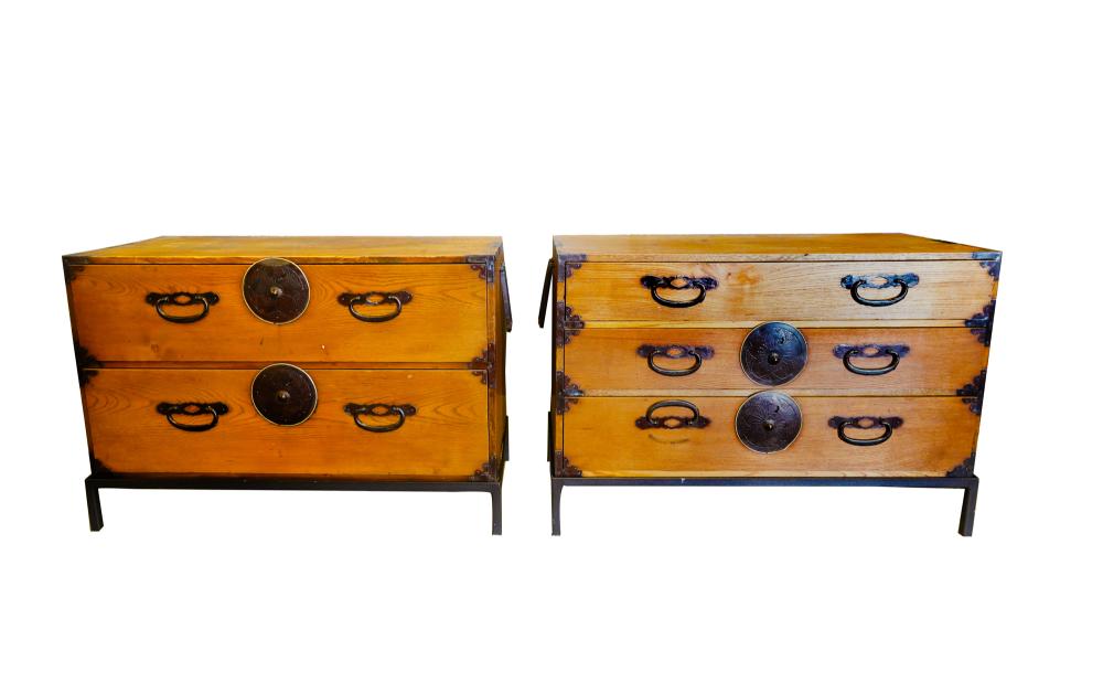 Appraisal: PAIR OF TANSU CHESTS ON IRON BASESCondition with surface scratches