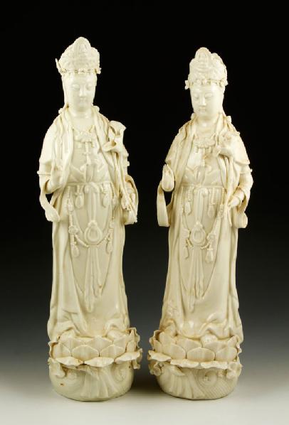 Appraisal: - Pr Chinese Blanc de Chine Figures Pair of Chinese