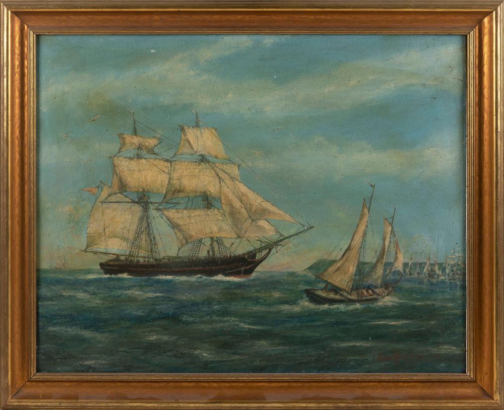 Appraisal: FRANCIS WEST UNITED KINGDOM B SAILING SHIPS NEAR A BUSY