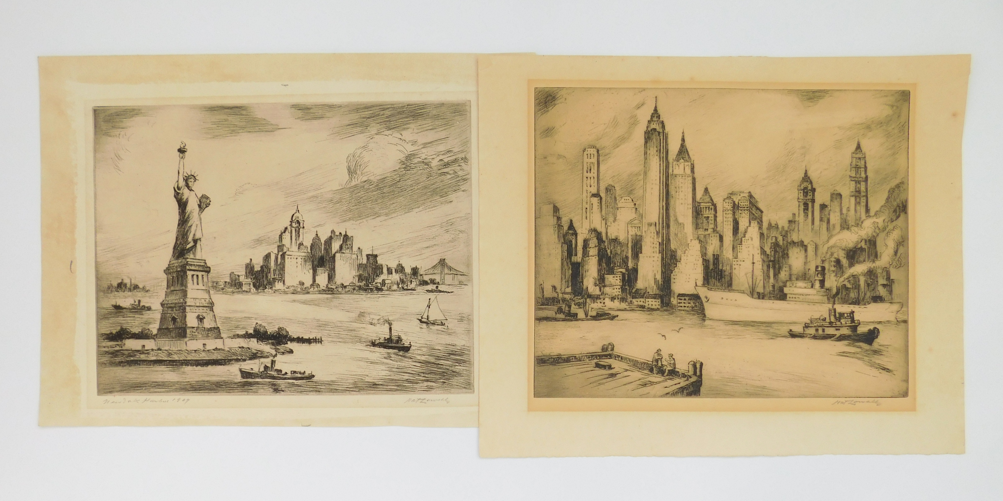 Appraisal: Nat Lowell - ''East River Skyline''- etching signed in pencil