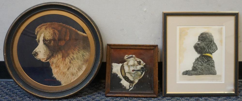 Appraisal: Three Portraits of Dogs Various Mediums Each framed largest in