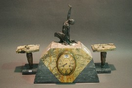 Appraisal: An art deco mantle clock garniture