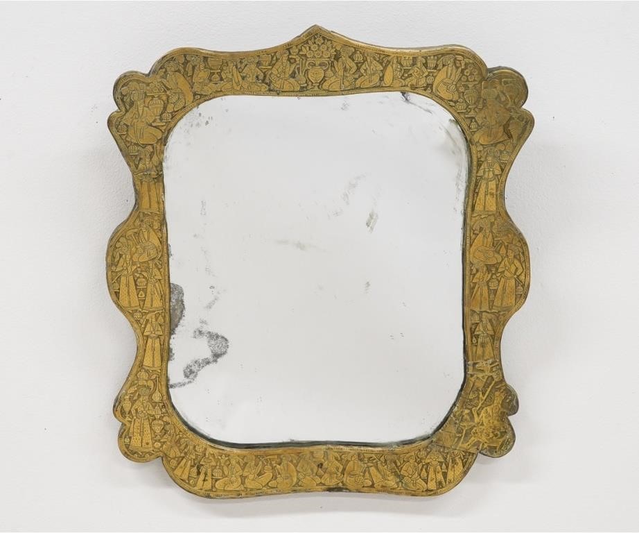 Appraisal: Persian brass and metal framed mirror very heavy h x