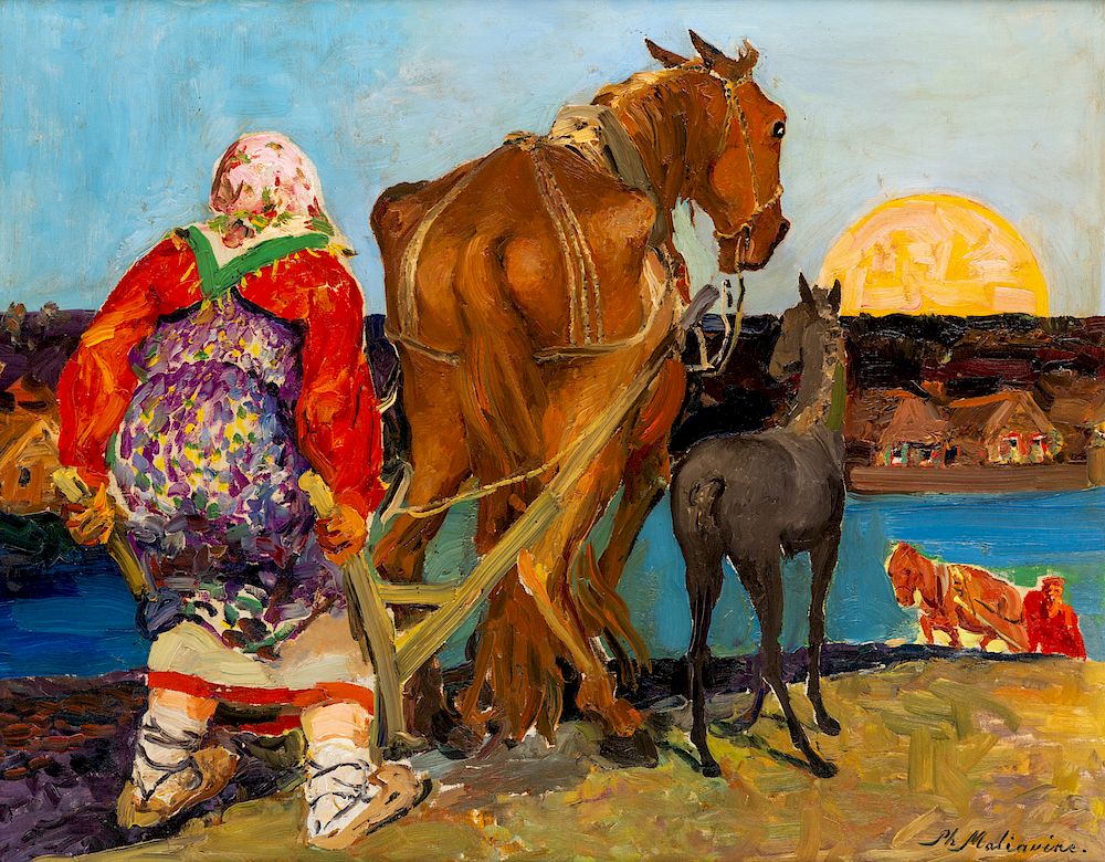 Appraisal: PHILIP MALIAVIN RUSSIAN - PHILIP MALIAVIN RUSSIAN - Ploughing at