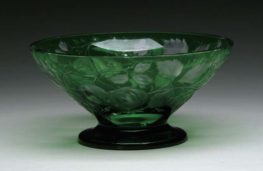 Appraisal: CUT GLASS BOWL Wonderful bowl is green cut to clear