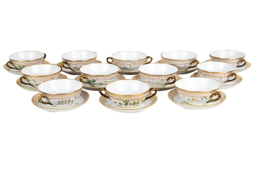 Appraisal: TWELVE ROYAL COPENHAGEN 'FLORA DANICA' CREAM SOUP BOWLS WITH UNDERPLATESmodern