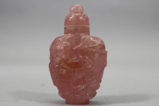 Appraisal: Chinese Rose Quartz Snuff Bottle W Stopper Chinese Carved Rose