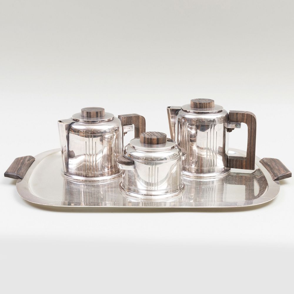 Appraisal: Three-Piece Art Deco Silverplate Tea and Coffee Service Comprising A