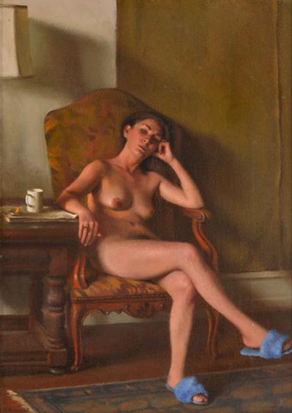 Appraisal: NELSON SHANKS american b SEATED FEMALE NUDE Oil on canvas