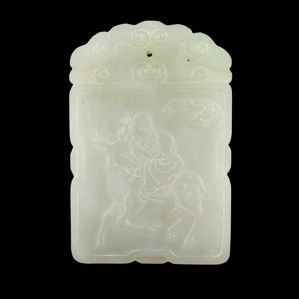 Appraisal: PALE CELADON RECTANGULAR JADE PLAQUE ' ' carved in a