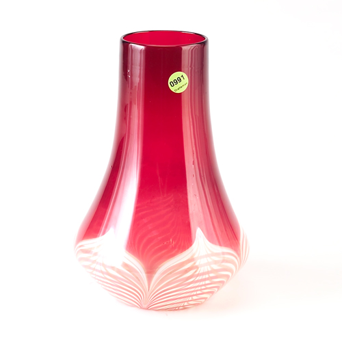 Appraisal: DURAND Art glass vase with cranberry top and feather-pull base