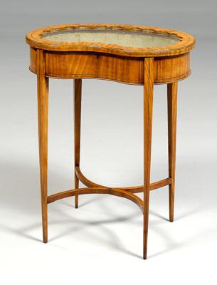 Appraisal: Satinwood vitrine kidney shape with glazed top opening to fabric-lined