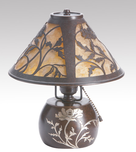 Appraisal: HEINTZ Sterling-on-Bronze boudoir lamp with poppies the conical shade lined