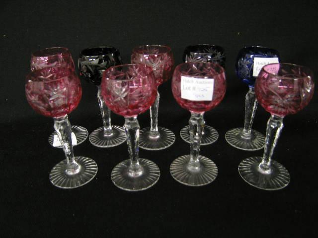 Appraisal: Colored Cut-to-Clear Crystal Tall Cordials various colors excellent