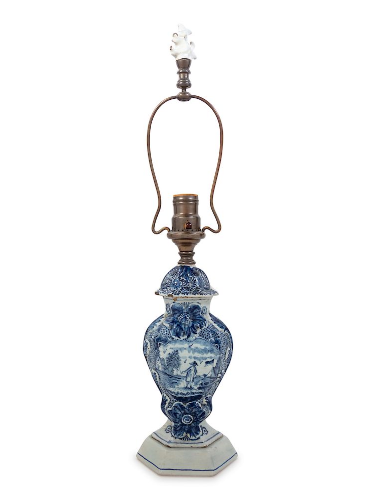 Appraisal: A Delft Vase and Cover Mounted as a Lamp Height