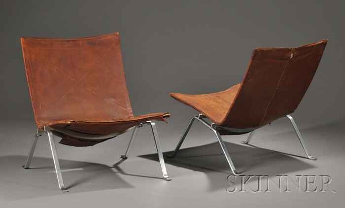 Appraisal: Pair of Poul Kjaerholm - Chairs Leather and stainless steel