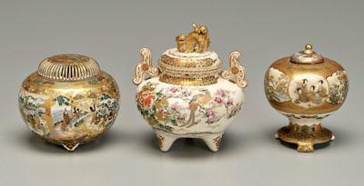 Appraisal: Three Satsuma tripod censers one with cartouches of women and