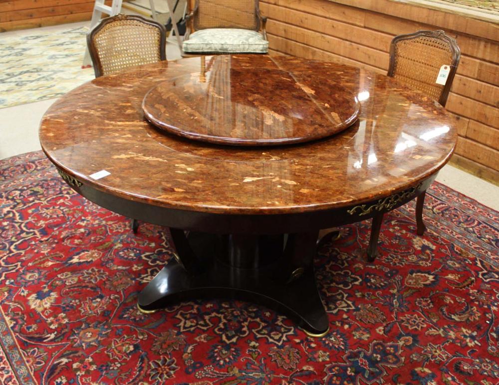 Appraisal: ROUND EMPIRE STYLE MAHOGANY PEDESTAL DINING TABLE featuring a faux