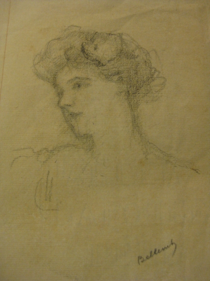 Appraisal: ALBERT DE BELLEROCHE T te de femme Pencil on antique