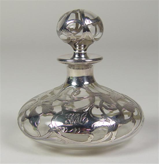 Appraisal: Sterling Silver Perfume Bottle Marked sterling and Matching stopper Monogrammed