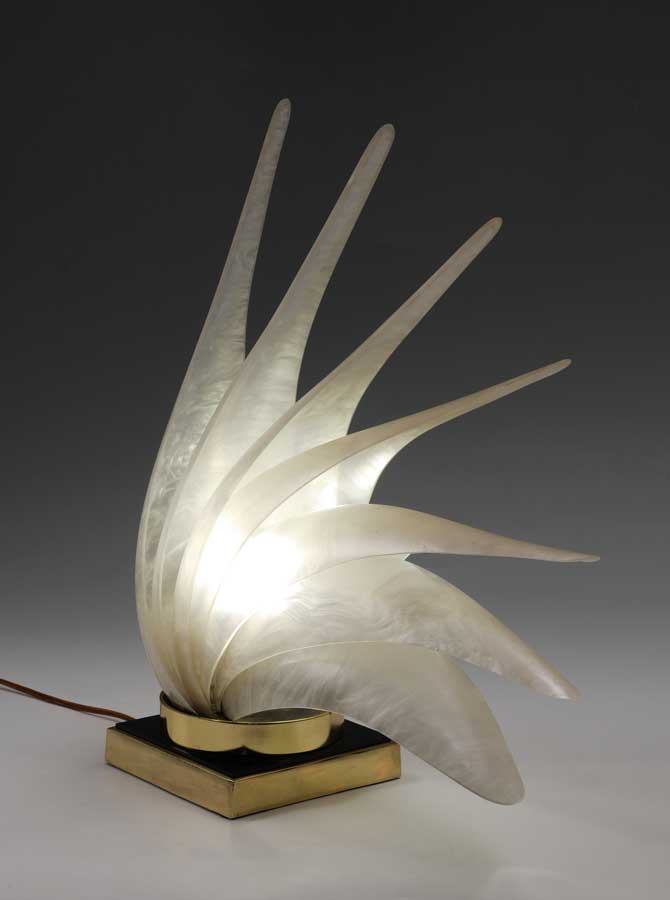 Appraisal: ROUGIER BIRD OF PARADISE TABLE LAMP Circa 's brass base