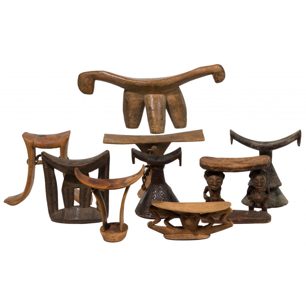 Appraisal: MULTI-CULTURAL WOOD NECK REST ASSORTMENT items of different heights woods