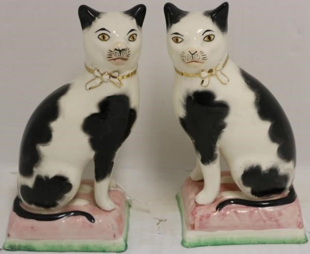 Appraisal: PAIR OF EARLY STAFFORDSHIRE CATS CA HIGH PROCEEDS FROM THIS