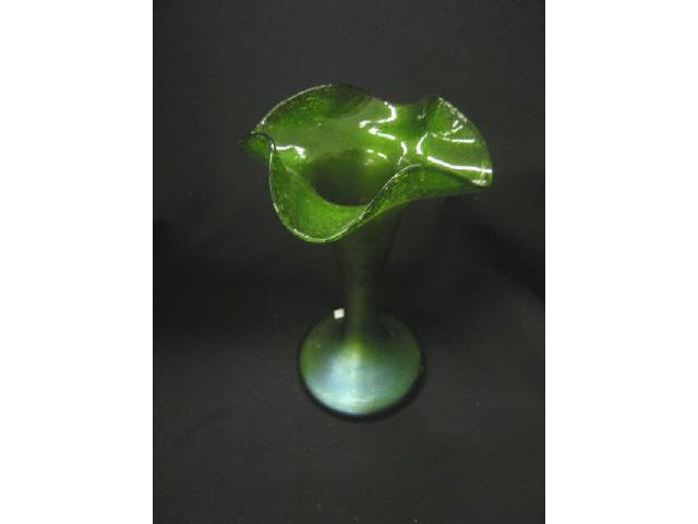 Appraisal: Loetz Art Glass Vase iridescent green tulip form unsigned excellent