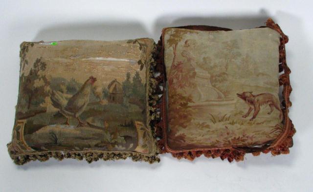 Appraisal: Two antique Aubusson throw pillows both -inch square one depicting