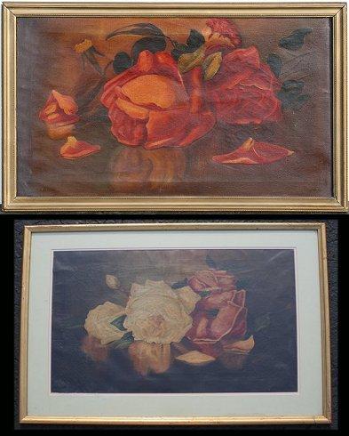 Appraisal: DWORK Joshua G American - piece Roses painting lot OIL