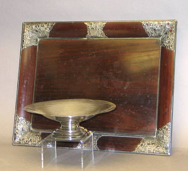 Appraisal: A silver pedestal bowl and wood tea tray with silver