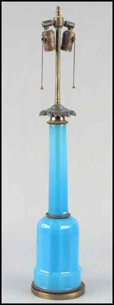 Appraisal: BLUE OPALINE GLASS TABLE LAMP Glass height '' Condition No