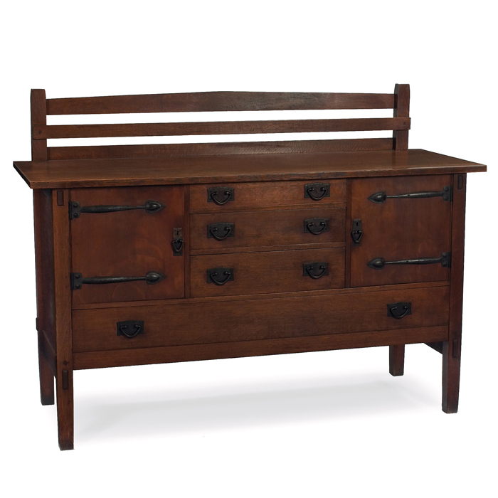 Appraisal: Gustav Stickley sideboard plate rail at back above a series