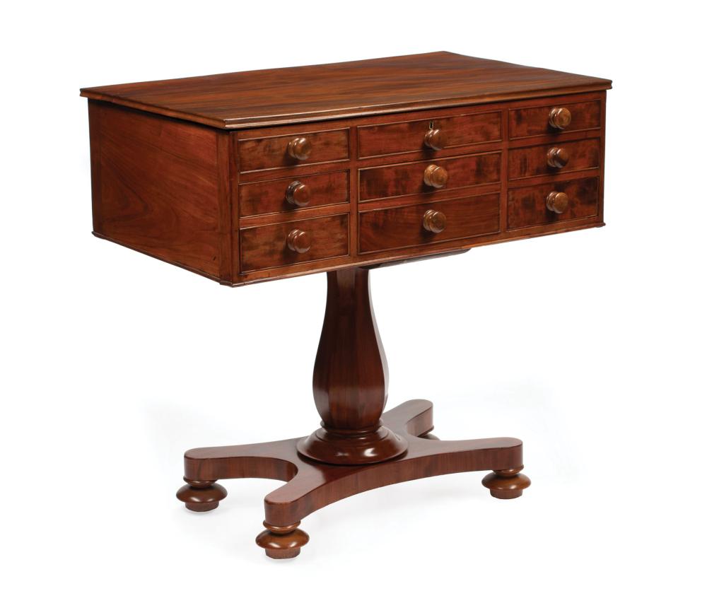 Appraisal: William IV Mahogany Collector's Table lift top fitted interior over