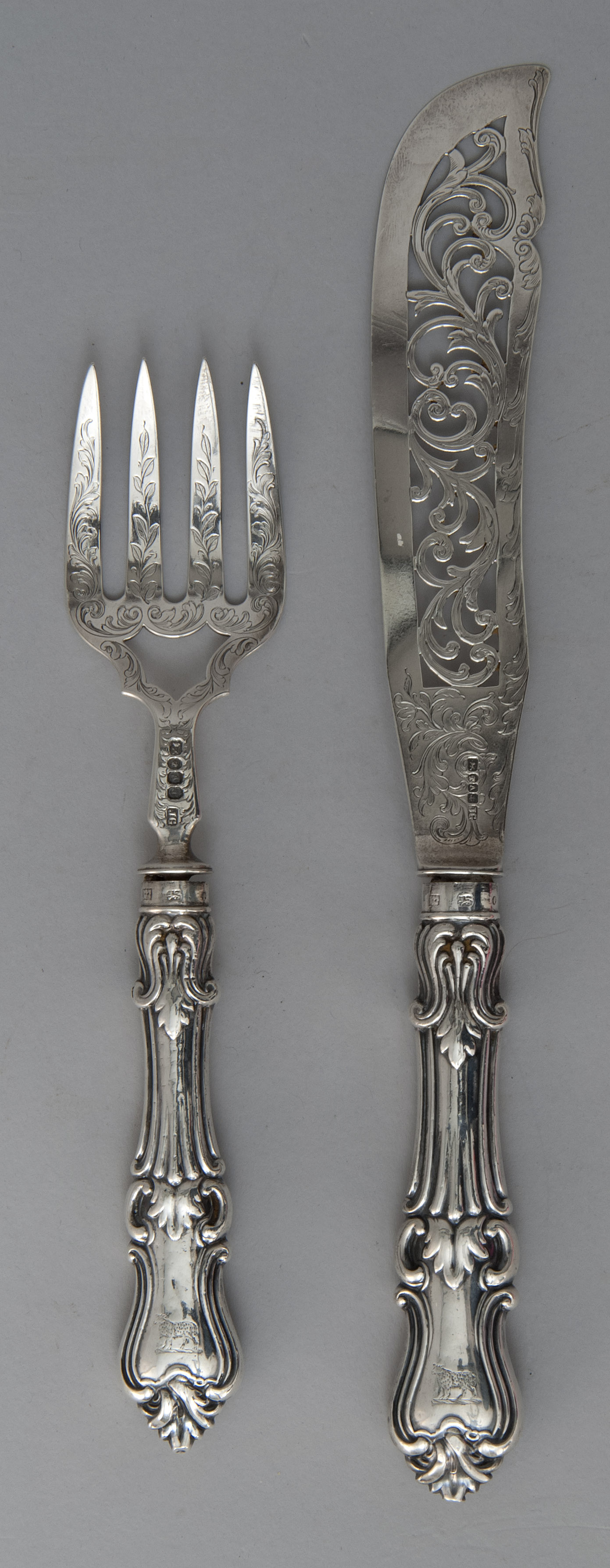 Appraisal: ENGLISH STERLING SILVER FISH FORK AND KNIFE Each with weighted