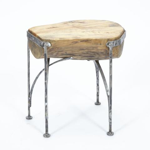 Appraisal: Contemporary Cedar Free Edge Log Table Stool on Wrought Iron