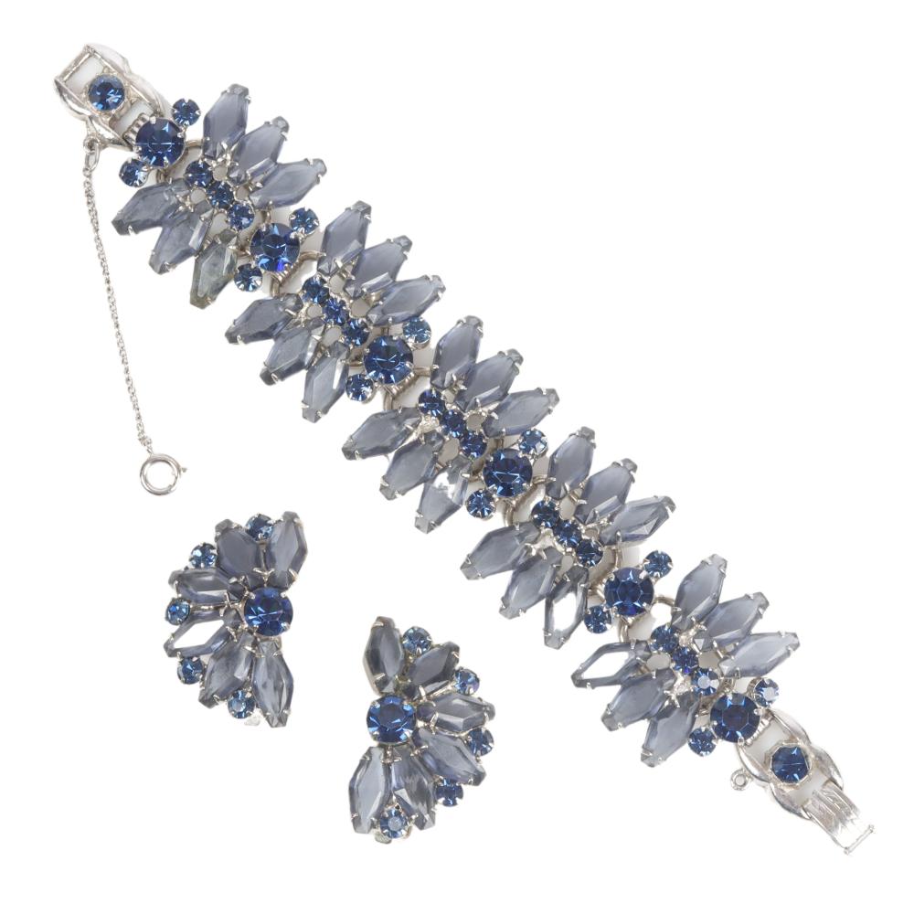 Appraisal: JULIANA WIDE LINK GRAY AND BLUE CRYSTAL FLOWER BRACELET HALF