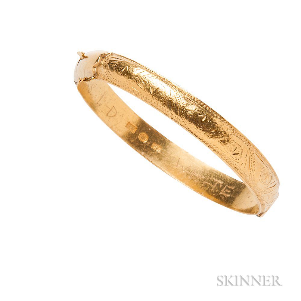 Appraisal: High-karat Gold Bracelet High-karat Gold Bracelet China the hinged bangle