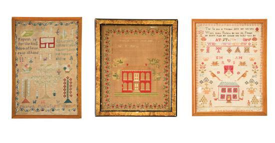 Appraisal: THREE SAMPLERS Jane Taylor probably English wool on linen Central