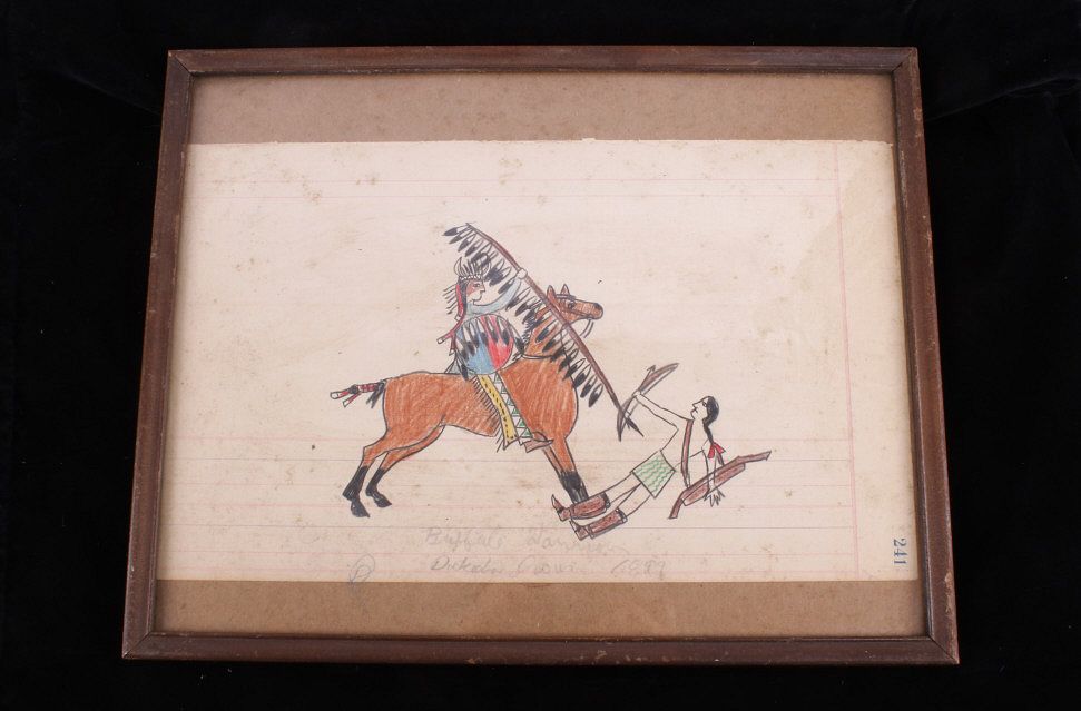 Appraisal: Rare Buffalo Warrior Dakota Sioux Ledger Art c This is