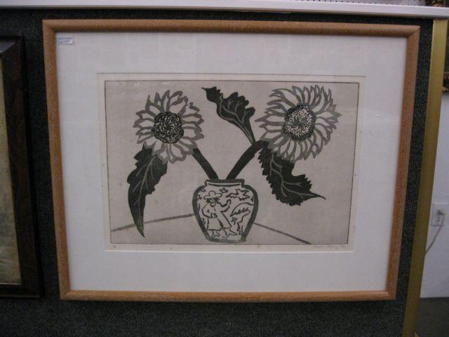 Appraisal: March Avery Woodblock Print floral still life of signed in