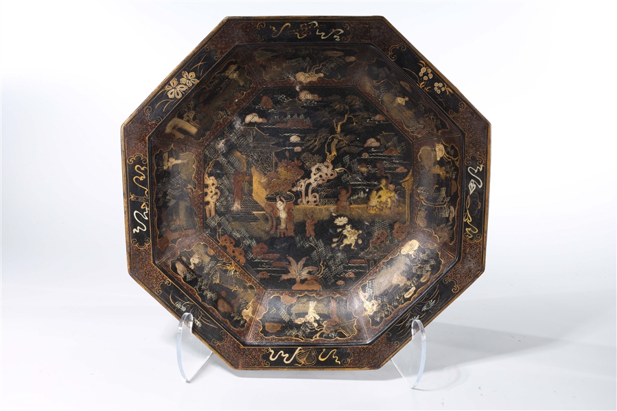 Appraisal: Heavy Chinese painted porcelain octagonal charger depicting scenes of landscapes