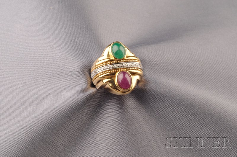 Appraisal: kt Gold and Gem-set Ring set with cabochon ruby and