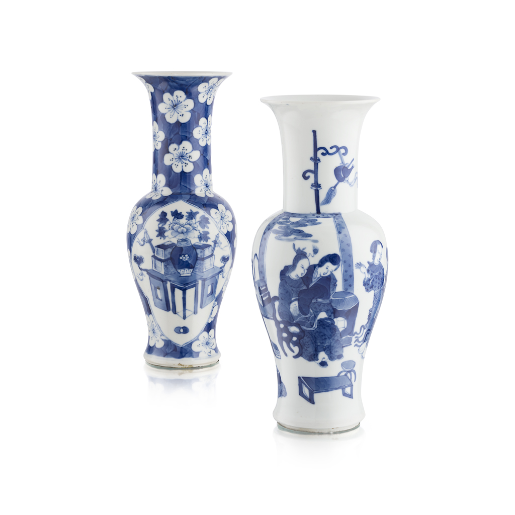 Appraisal: TWO BLUE AND WHITE BALUSTER VASES KANGXI MARK BUT TH